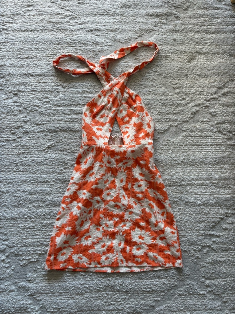 NWT Karlie Orange & White Floral Halter Mini Dress Size M
